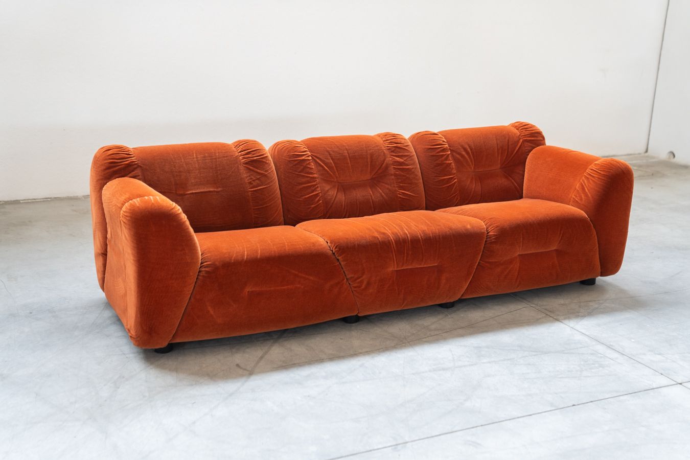 Orange Chenille Sofas, Two And Three Seater, Set Of 2, 1970s photo for sale