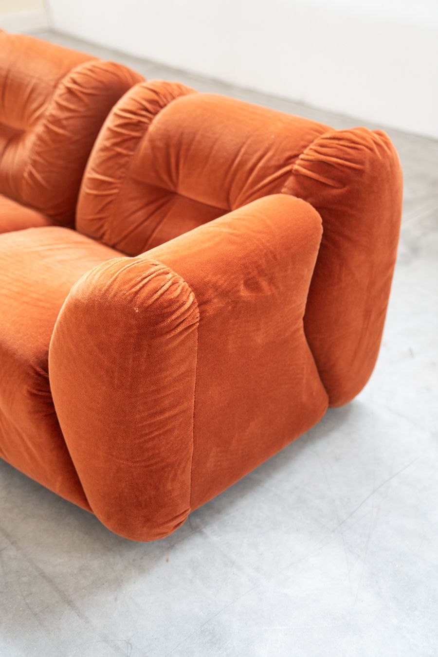 Orange Chenille Sofas, Two And Three Seater, Set Of 2, 1970s photo vinterior