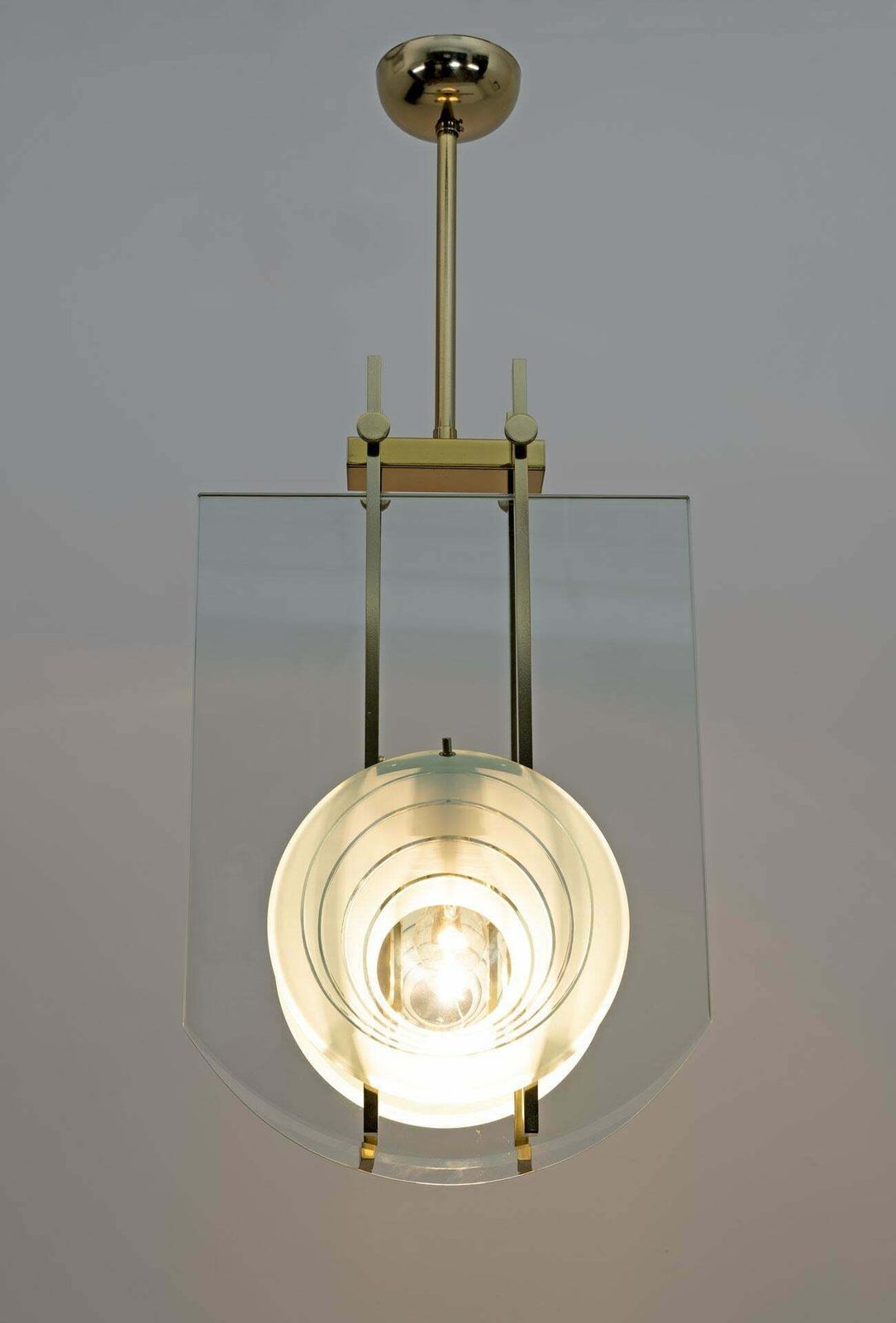 Gallotti & Radice Mid Century Modern Italian Brass And Crystal Pendant, 70s photo furniture