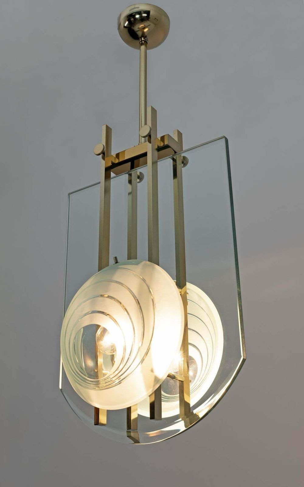 Gallotti & Radice Mid Century Modern Italian Brass And Crystal Pendant, 70s photo Lighting