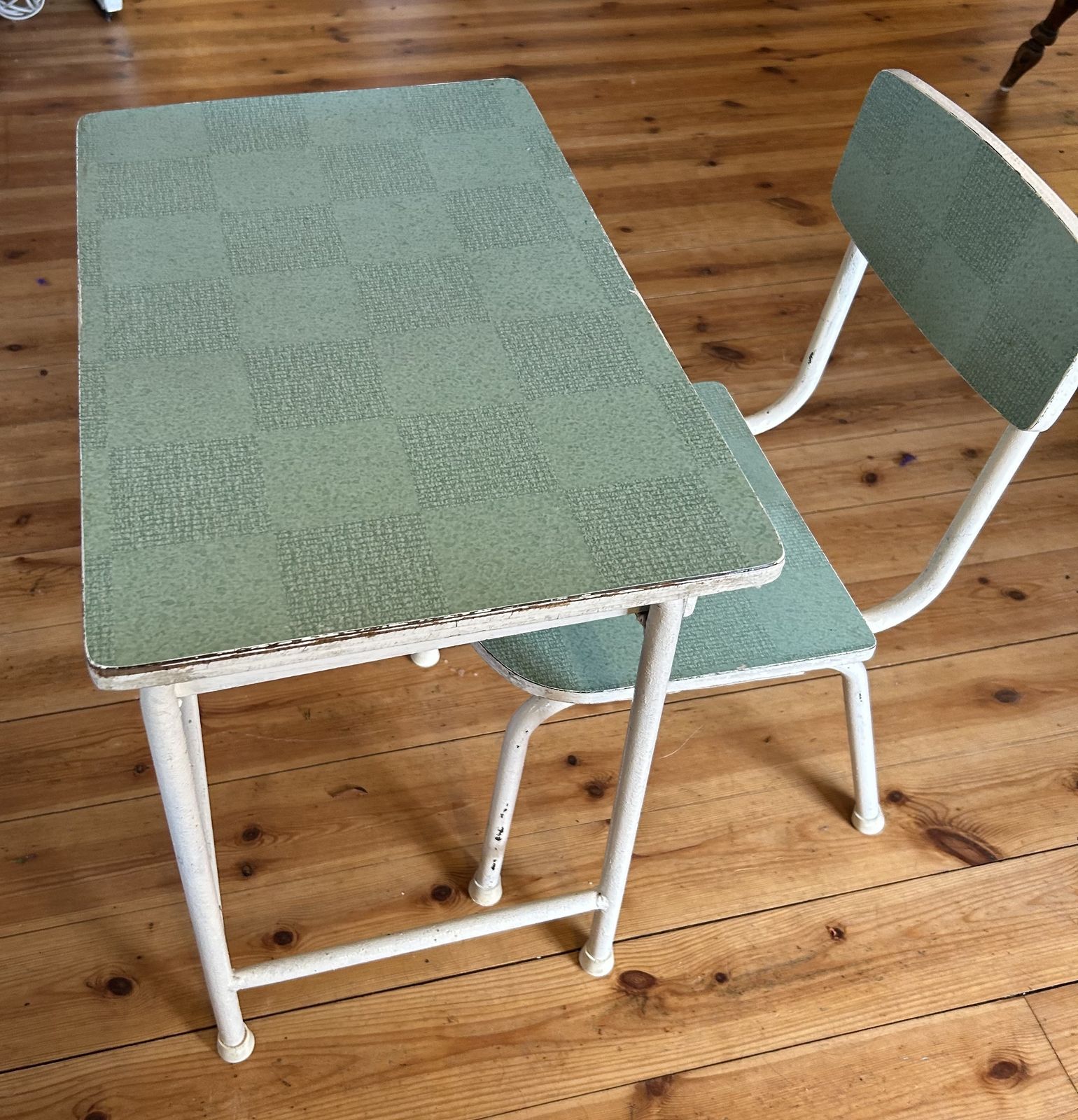 Child’s Desk & Chair. Blue Formica & Tubular Metal 1960/70 Retro