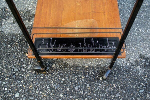 Wooden Bar Trolley In Enamel Metal 1950s photo Furniture