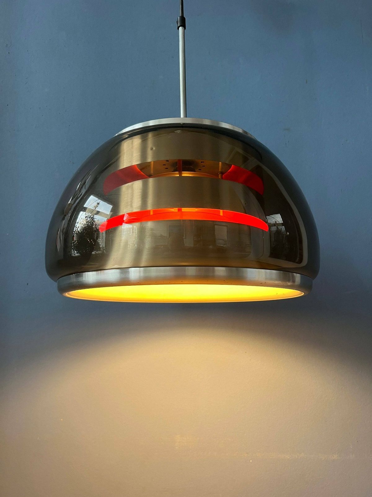 Mid Century Space Age Hanglamp Met Rookglas Kap