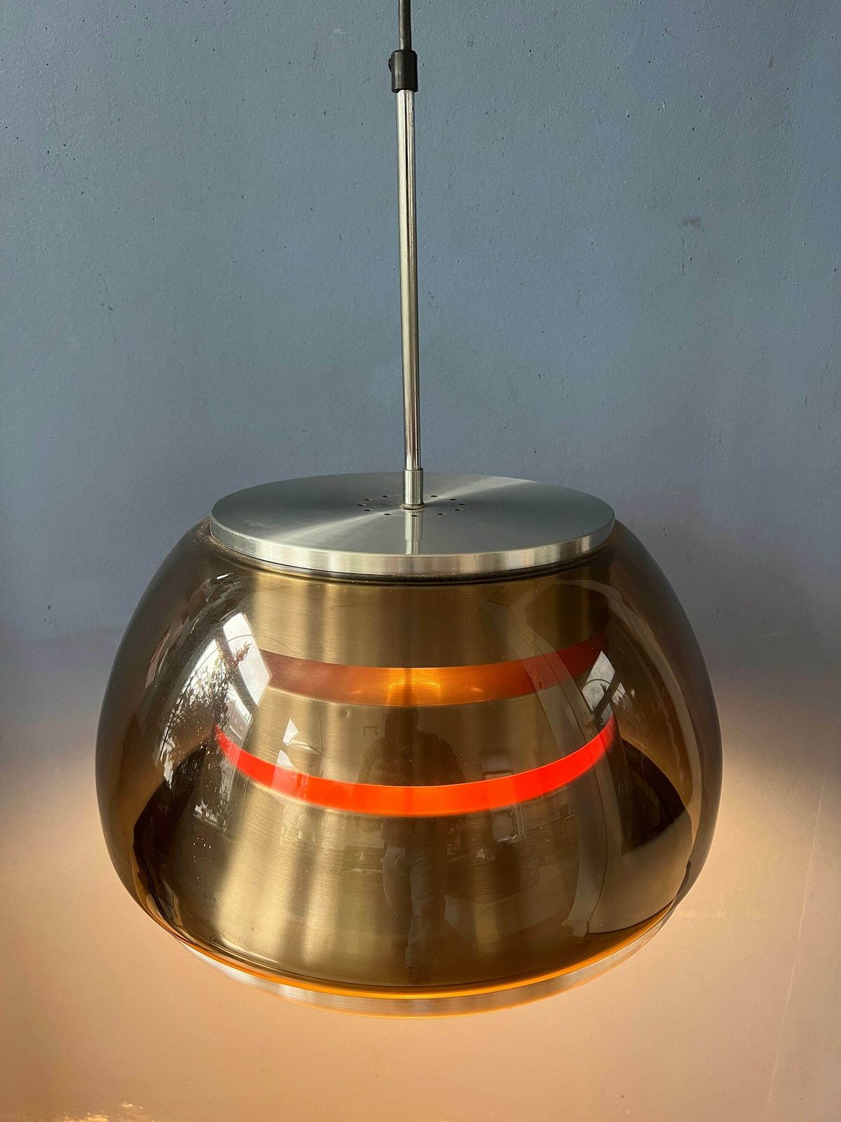 Mid Century Space Age Hanglamp Met Rookglas Kap photo 382.0