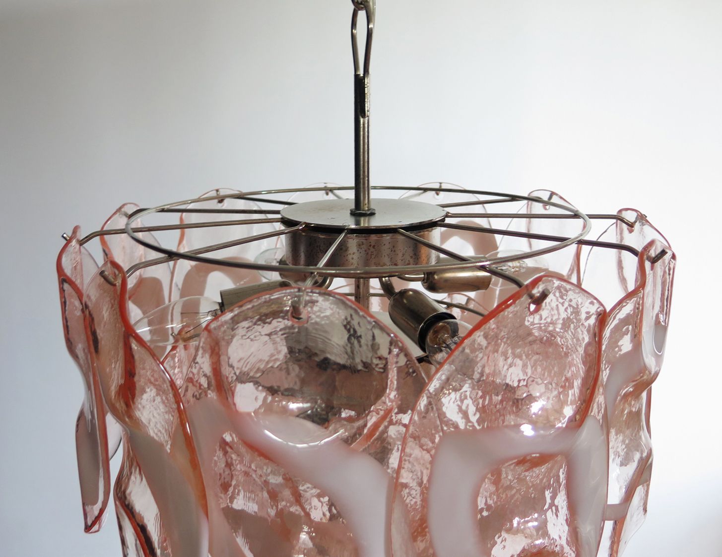 1970’s Vintage Italian Murano Chandelier Lamp In Vistosi Style 23 Pink Glasses photo vintage