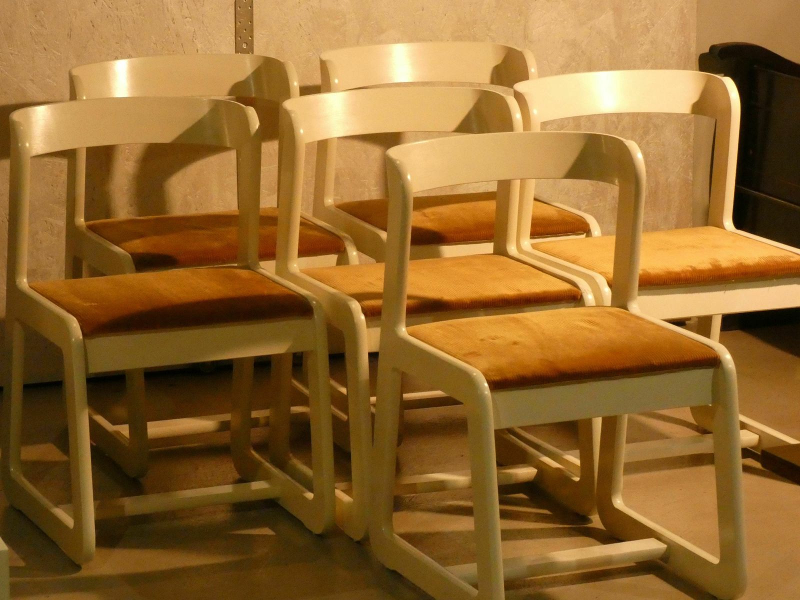 Set Of 6 Velvet And Wood Chairs By Mario Sabot, Italy 1970s photo for sale