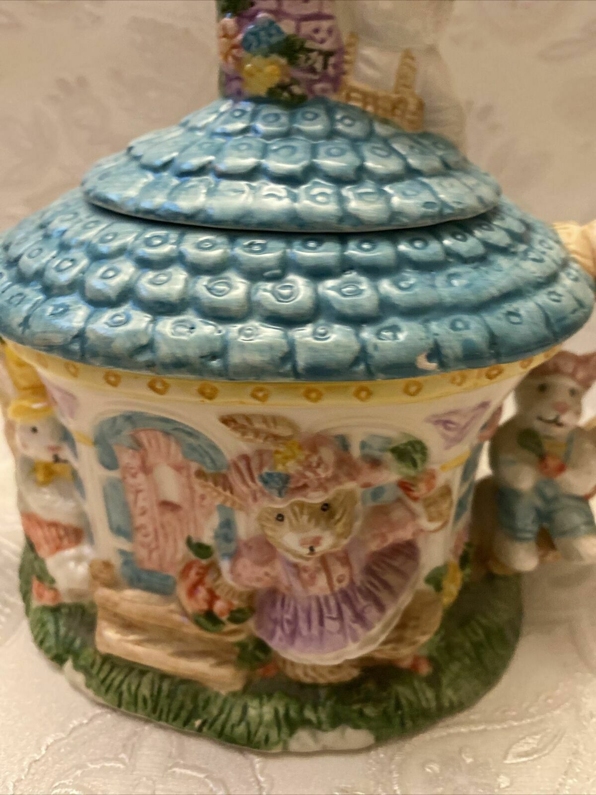 Vintage Mercuries 1995 Farmhouse Ceramic Teapot Bunnies 8.2" X 4.2" X 6.3" photo Home Decor