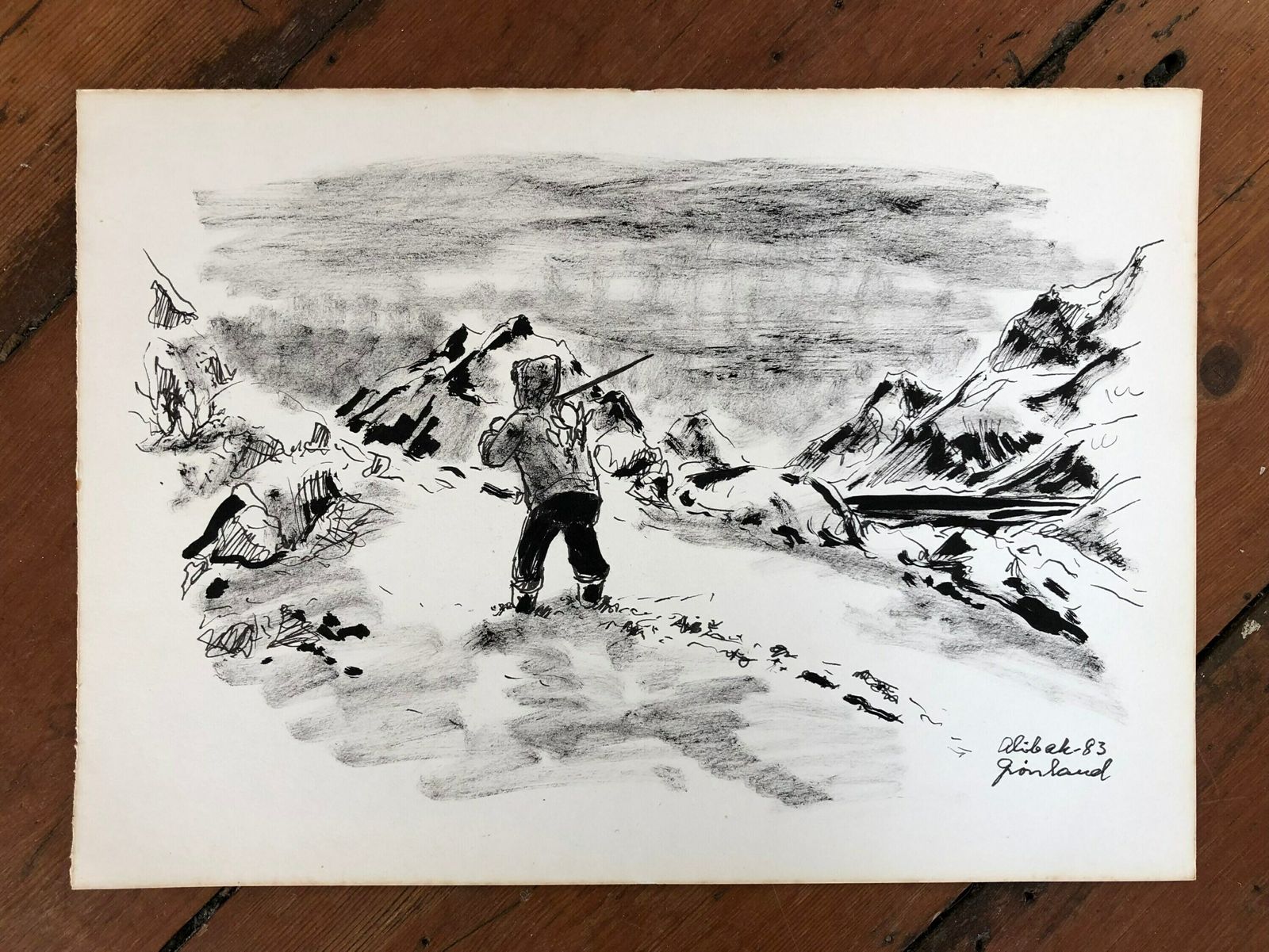 Four Drawings With Motives From Greenland By Artist Alibak Johansen (1921 2007) photo Art