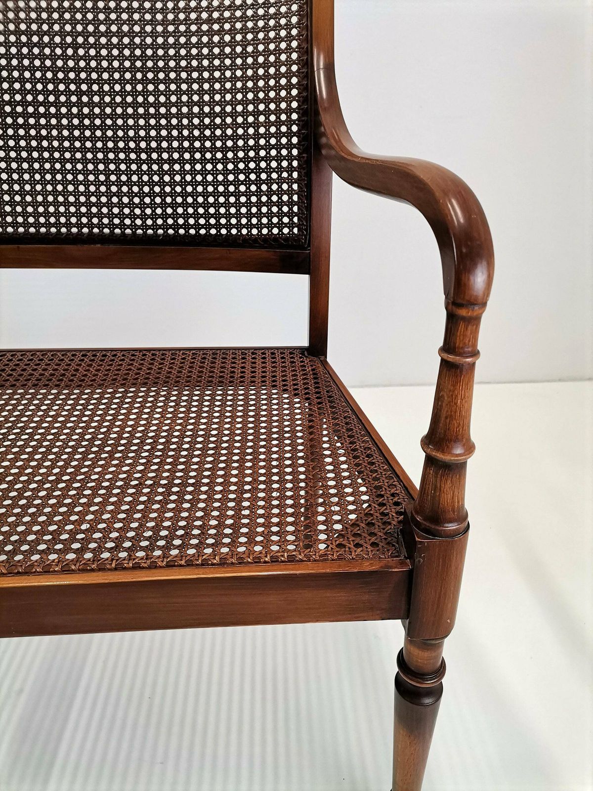 Vintage Bentwood Bench With Cane Seating / Mid Century Bench With Armrests / 1960s 1970s Regency Style Two Seater Sofa photo buy