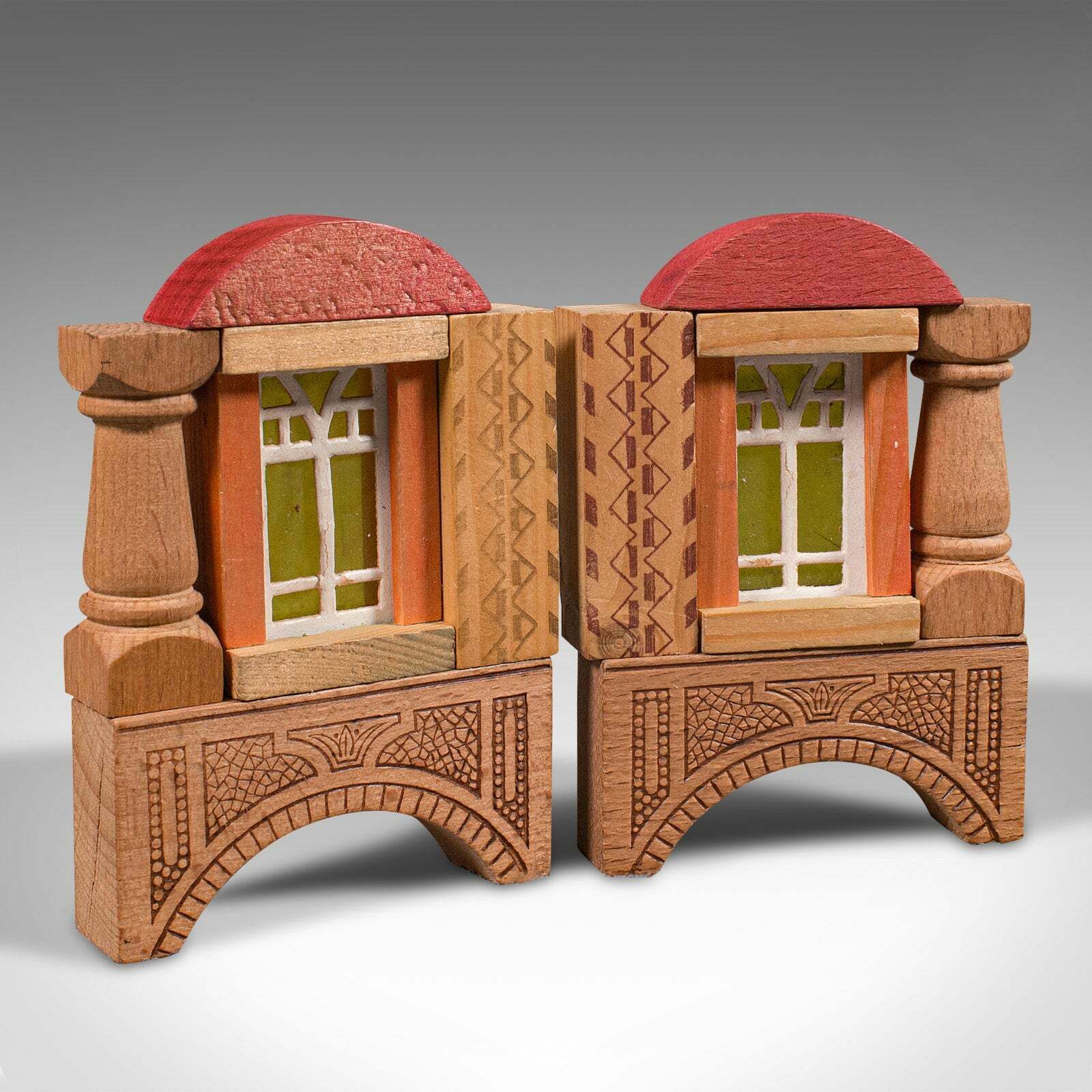 2 Vintage Building Block Sets, German, Pine, Toy Box, After Froebel, Baukasten photo buy