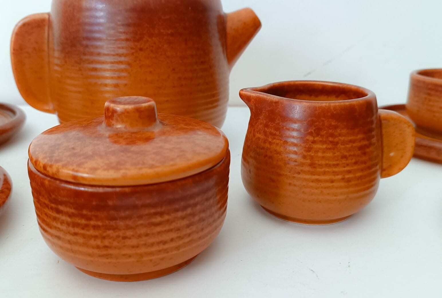 Brown Ceramic Tea Set Designed By Laveno Pareschi, Vintage 1970s For 6 People photo for sale