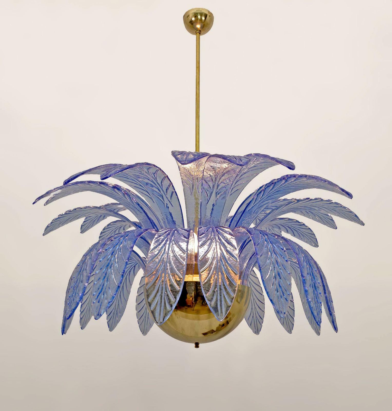 Mid Century Modern Palm Leaves Big Chandelier Murano Glass And Brass, 1970s photo buy