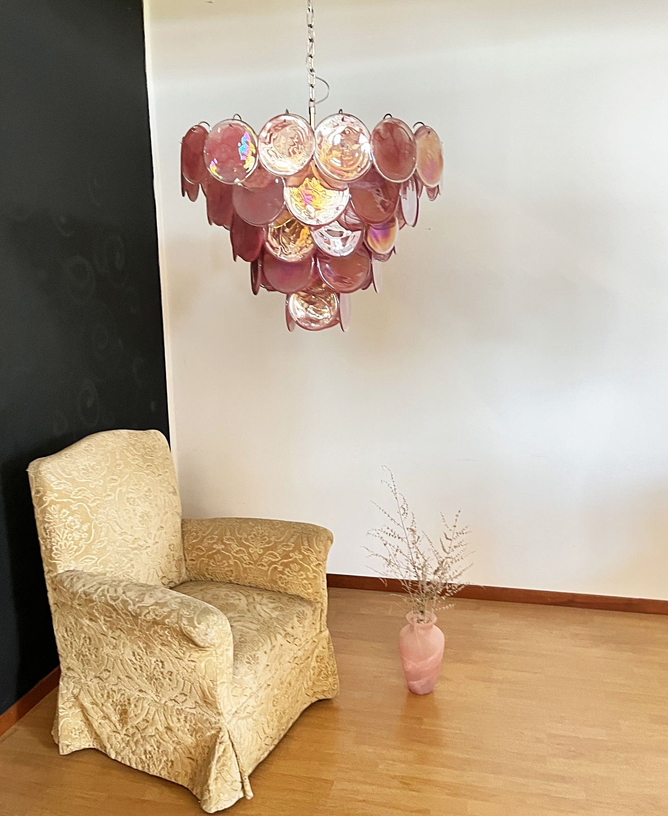 High Quality Murano Chandelier Space Age   57 Pink Albaster Iridescent Glasses photo furniture