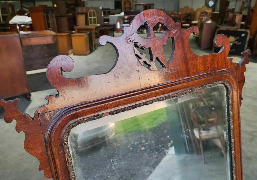 Antique Georgian Mahogany 18thc Chippendale Style Wall Mirror Bird Motif photo furniture