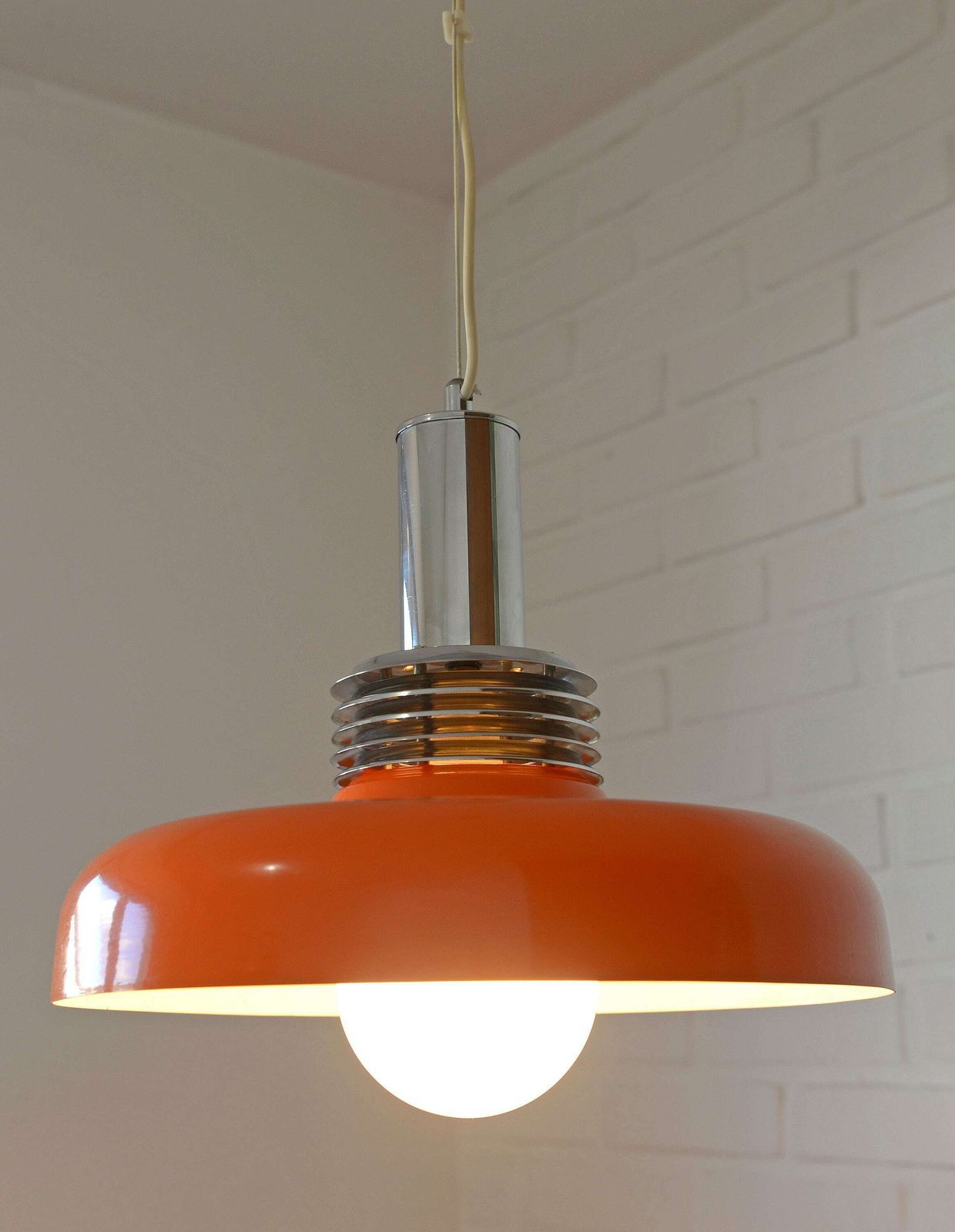 Space Age / 1 Of 2 / Light Fixture / Orange Pendant Lamp / Mid Century Modern / Hanging Lamp / Vintage Chandelier / Retro Lamp 1980s photo furniture