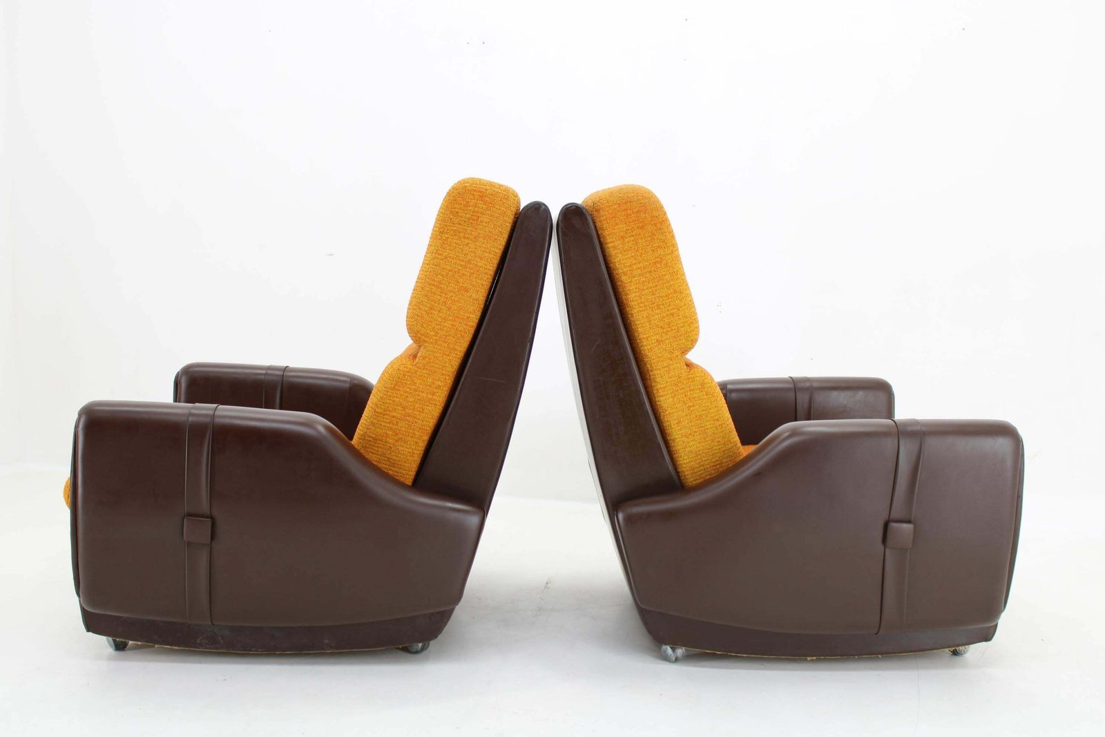 1970's Pair Of Leatherette And Fabric Armchairs, Czechoslovakia photo Furniture