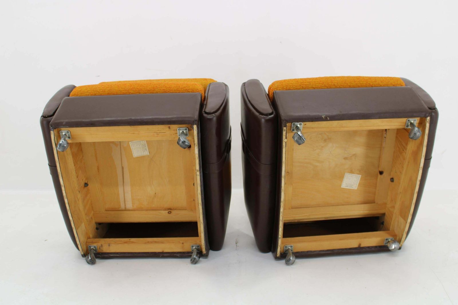 1970's Pair Of Leatherette And Fabric Armchairs, Czechoslovakia photo vinterior