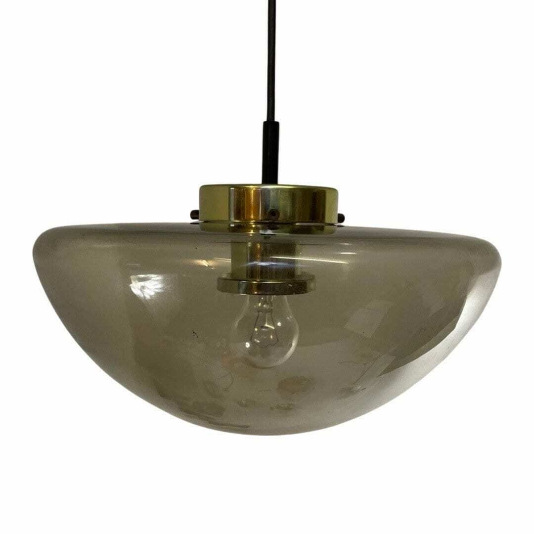 Space Age Design   Raak Amsterdam   B 1065   Hanging Pendant   'Gold Bowl'   Smoked Glass And Brass Mount photo 318.0