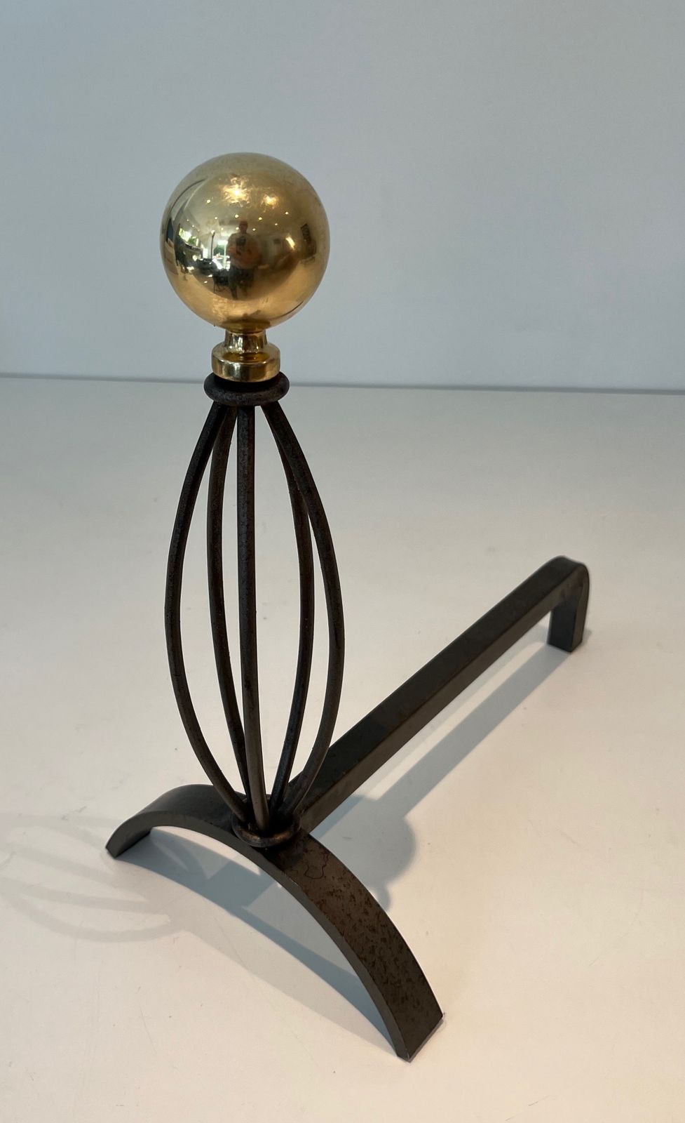 Pair Of Wrought Iron And Brass Andirons photo 780.0
