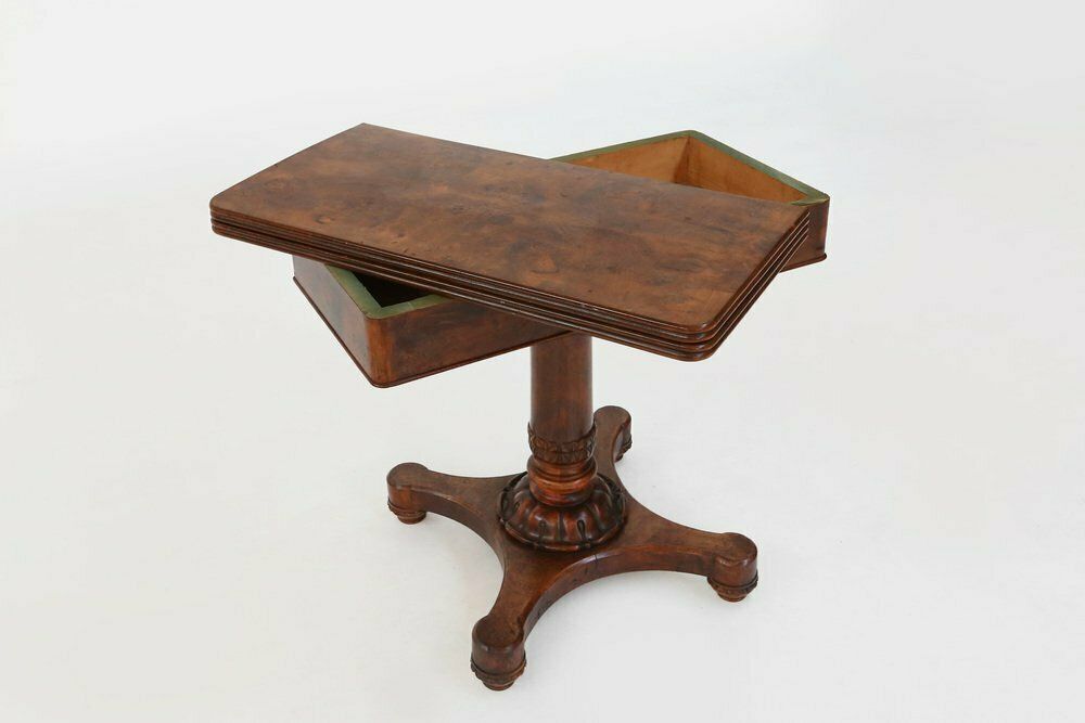 Victorian Burl Wood Folding Card Table, 19th Century photo for sale