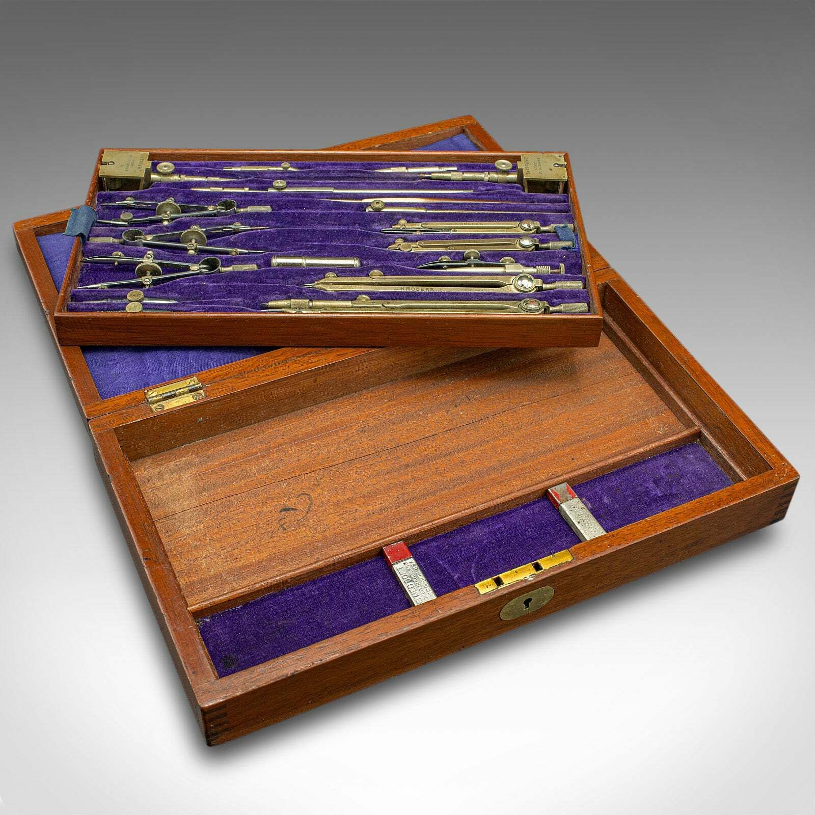 895.0 Antique Cased Draughtsman's Set, English, Drawing Tools, Wh Harling, Edwardian photo