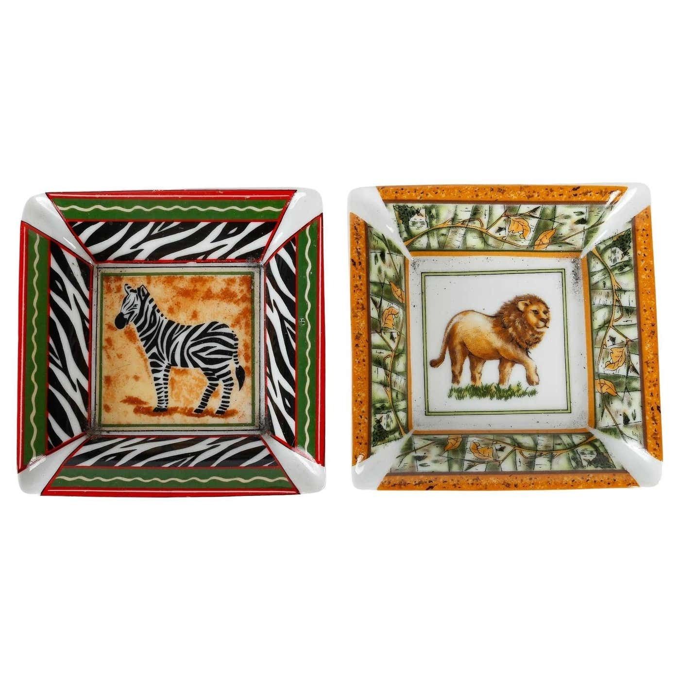 2 Ashtrays With Animal Motifs, Painted Porcelain.