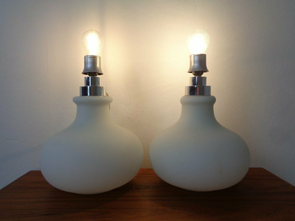photo vintage Opaline Glass Table Lamps From Glashütte Limburg, 1960s, Set Of 2