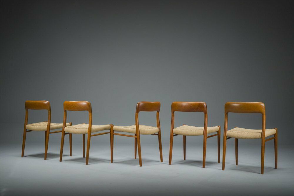 Danish Teak Mod. 77 Paper Cord Dining Chairs By Niels O. Møller For Jl Møllers, 1959, 5 . Set photo furniture