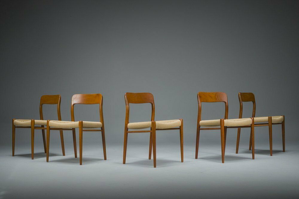 Danish Teak Mod. 77 Paper Cord Dining Chairs By Niels O. Møller For Jl Møllers, 1959, 5 . Set photo for sale
