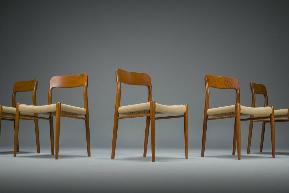Danish Teak Mod. 77 Paper Cord Dining Chairs By Niels O. Møller For Jl Møllers, 1959, 5 . Set photo Furniture