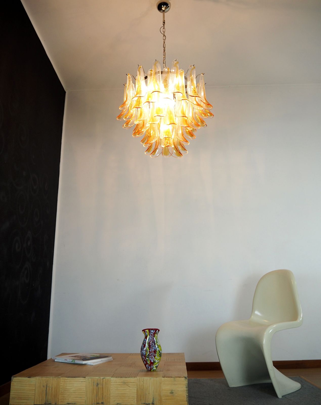 Italian Vintage Murano Chandelier   Mazzega   53 Amber Glass Petals photo buy