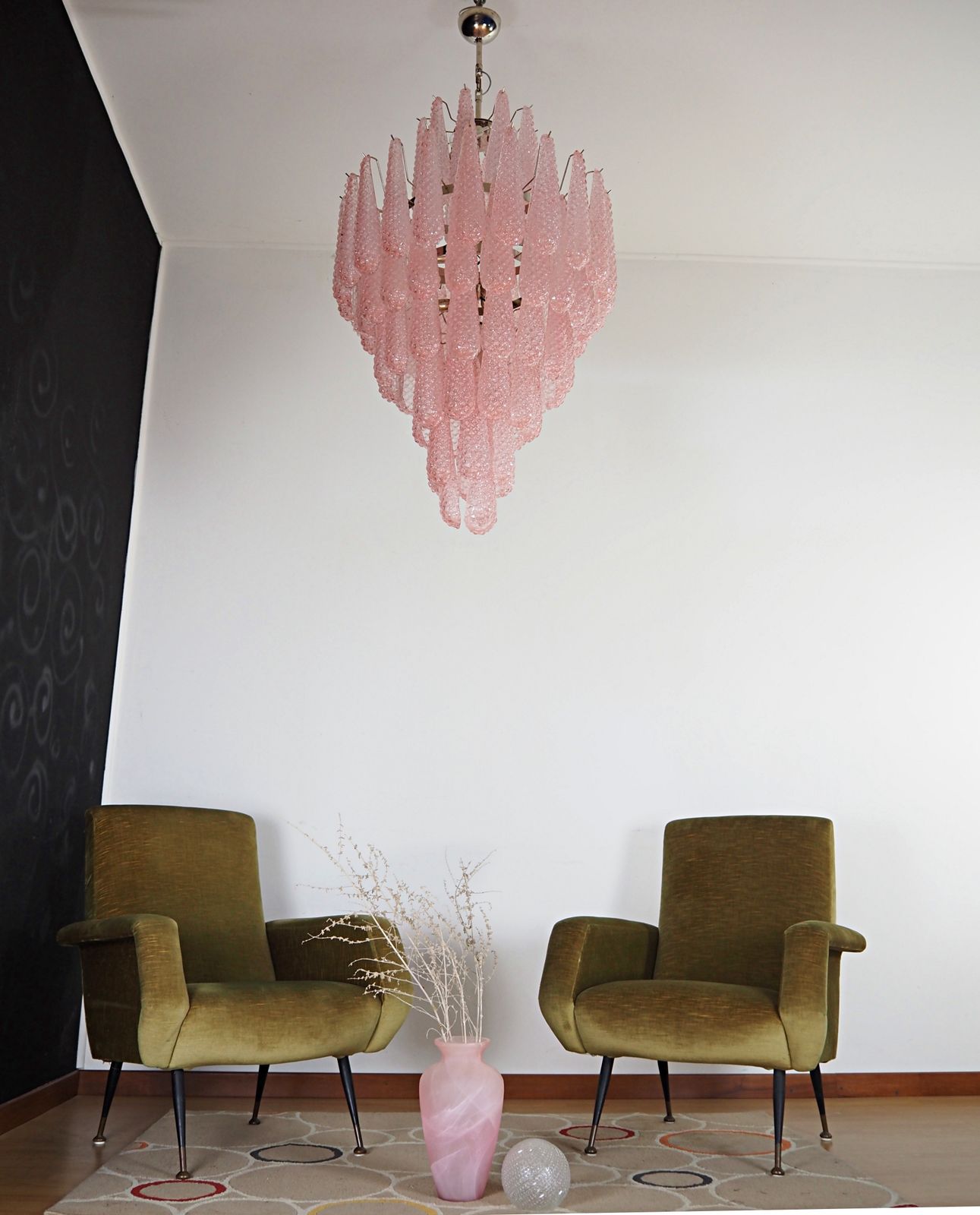 Huge Italian Vintage Murano Glass Chandelier   85 Glass Pink Petals Drop photo 2415.0