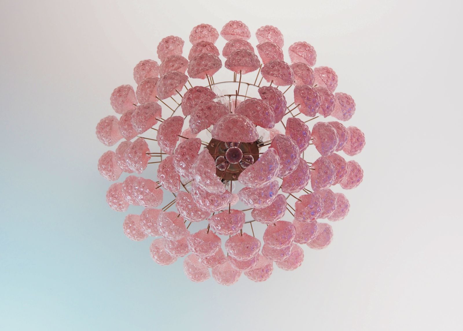 Huge Italian Vintage Murano Glass Chandelier   85 Glass Pink Petals Drop photo buy