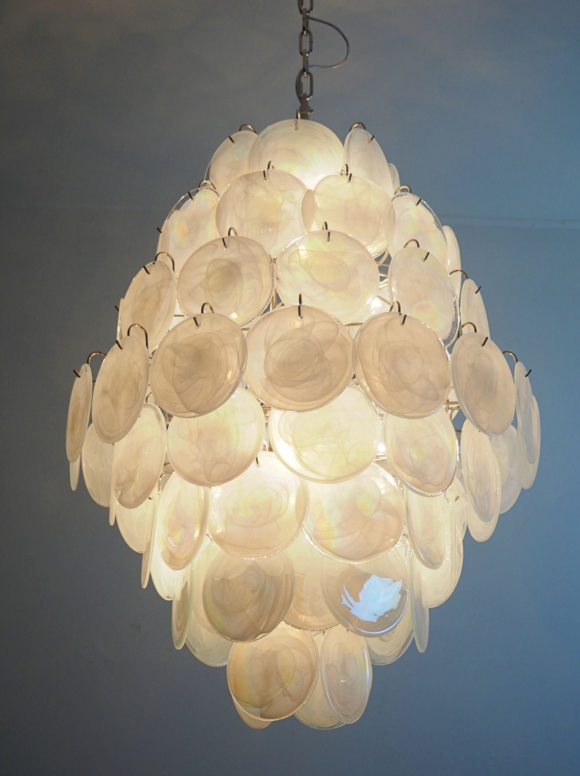 Huge Vintage Italian Murano Chandelier   87 White Alabaster Disks photo Lighting