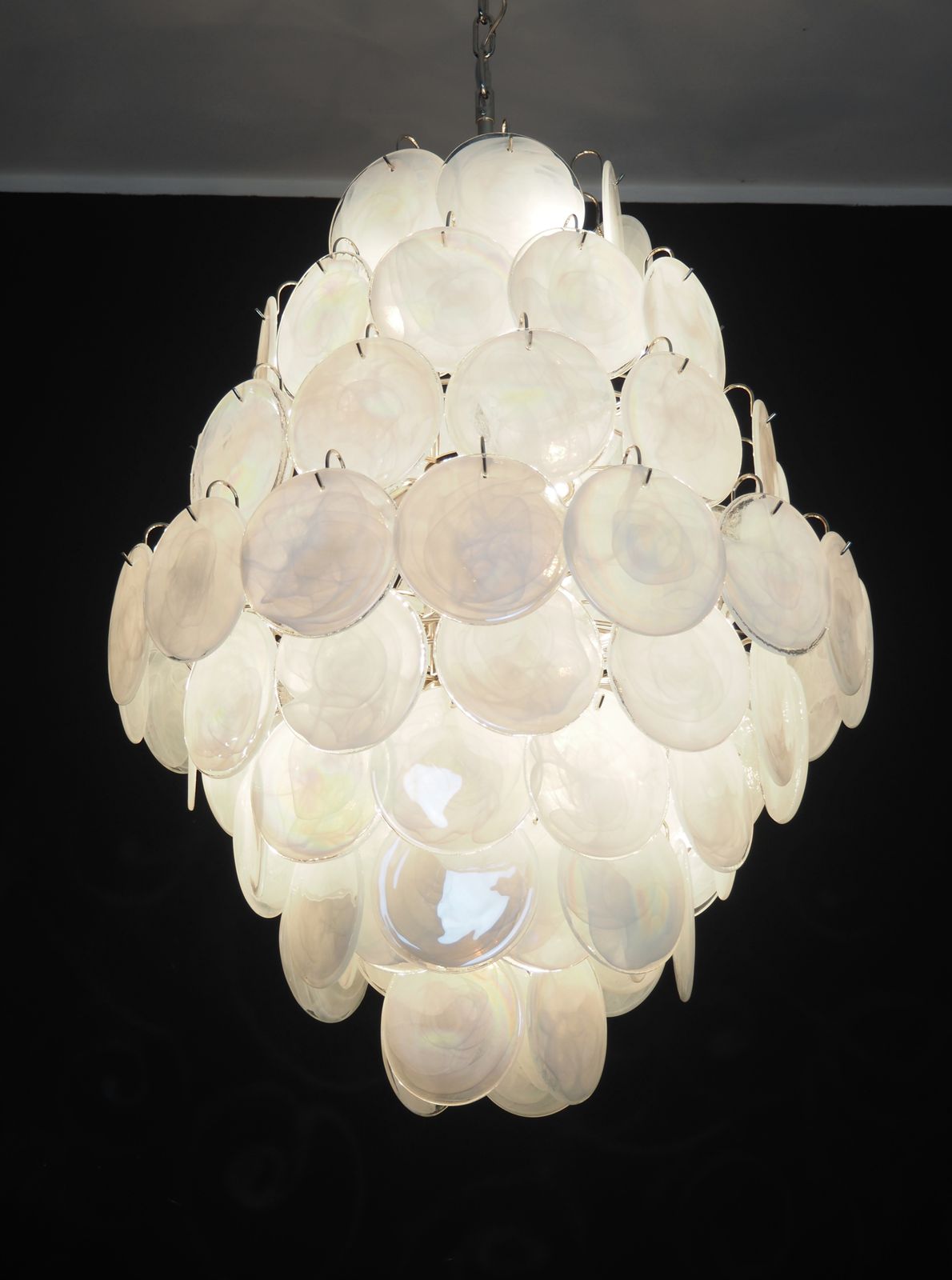 2190.0 Huge Vintage Italian Murano Chandelier   87 White Alabaster Disks photo