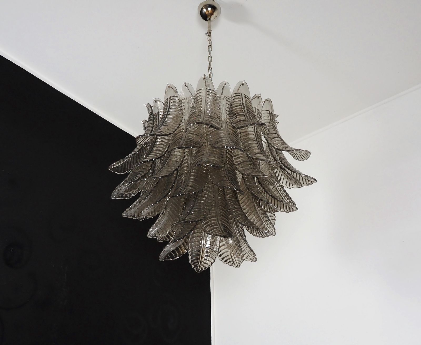 Italian Murano Three Tier Smoked Felci Glass Chandelier photo vintage