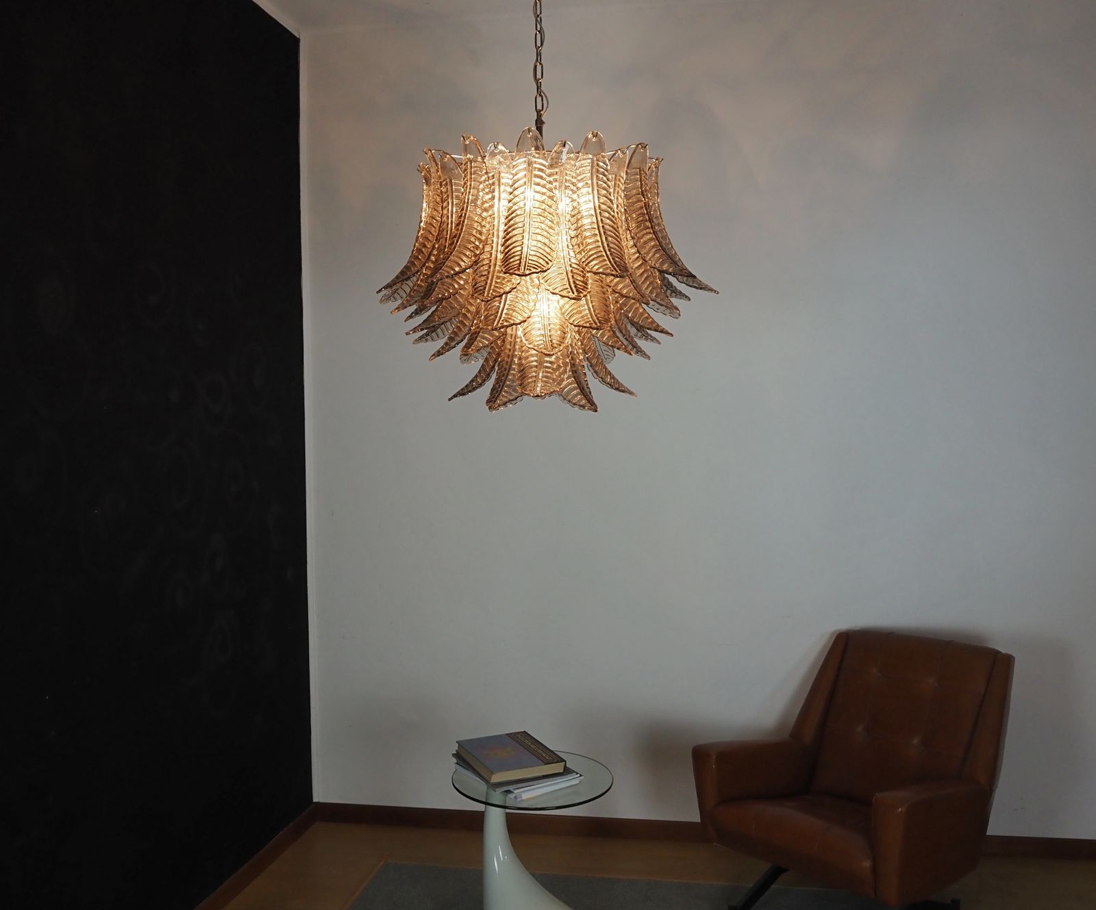 photo for sale Italian Murano Three Tier Smoked Felci Glass Chandelier