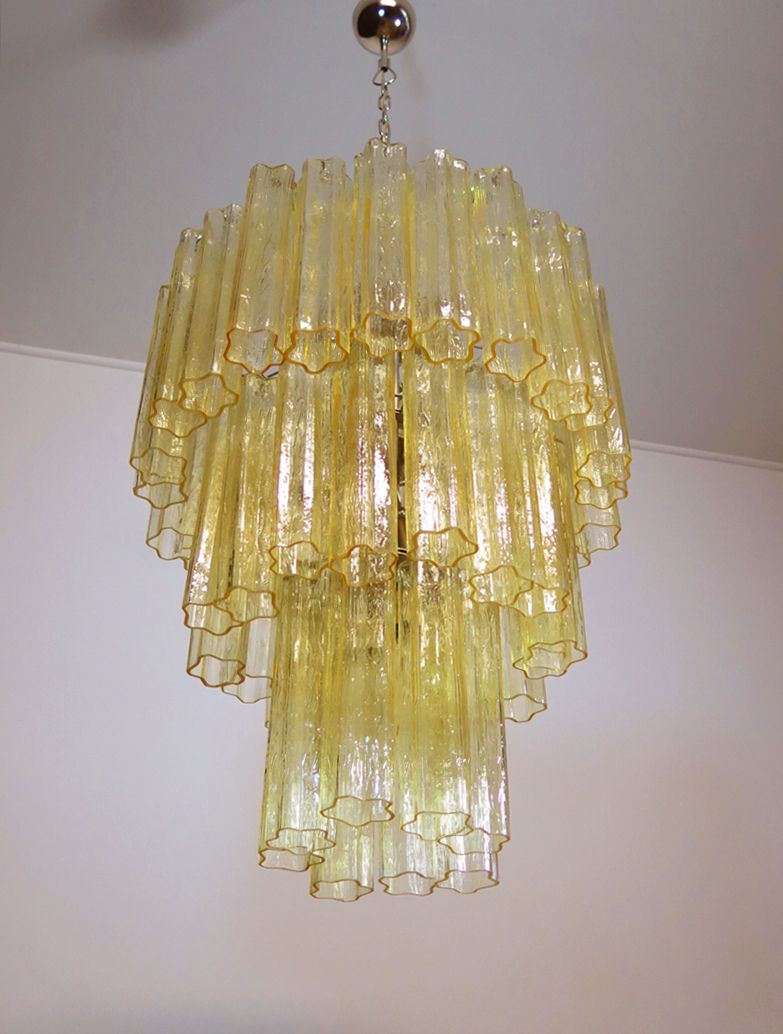 Large Three Tier Venini Murano Glass Tube Chandelier   48 Glasses Clear Amber photo for sale