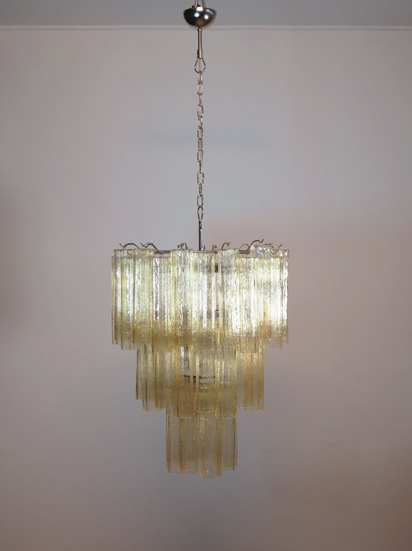 Large Three Tier Venini Murano Glass Tube Chandelier   48 Glasses Clear Amber photo 1300.0