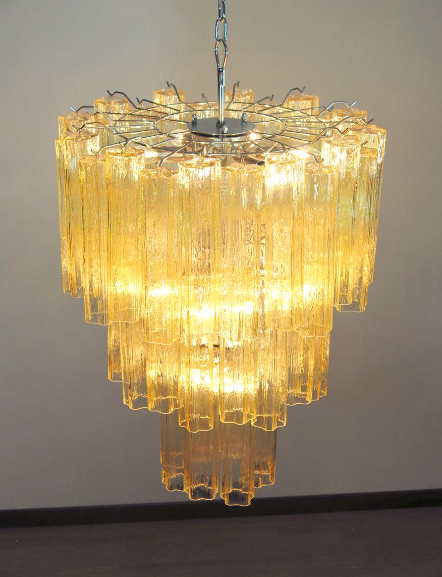photo for sale Large Three Tier Venini Murano Glass Tube Chandelier   48 Glasses Clear Amber