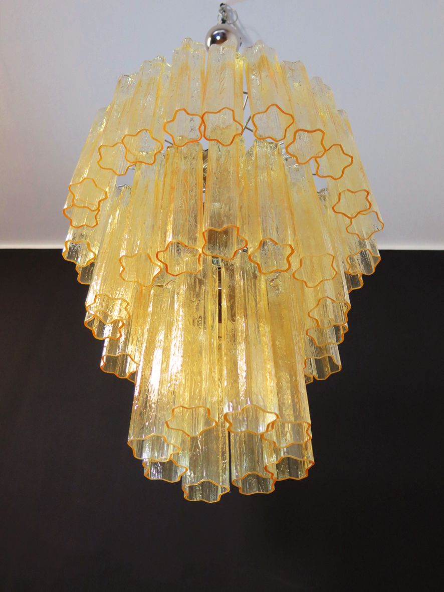 Lighting Large Three Tier Venini Murano Glass Tube Chandelier   48 Glasses Clear Amber photo