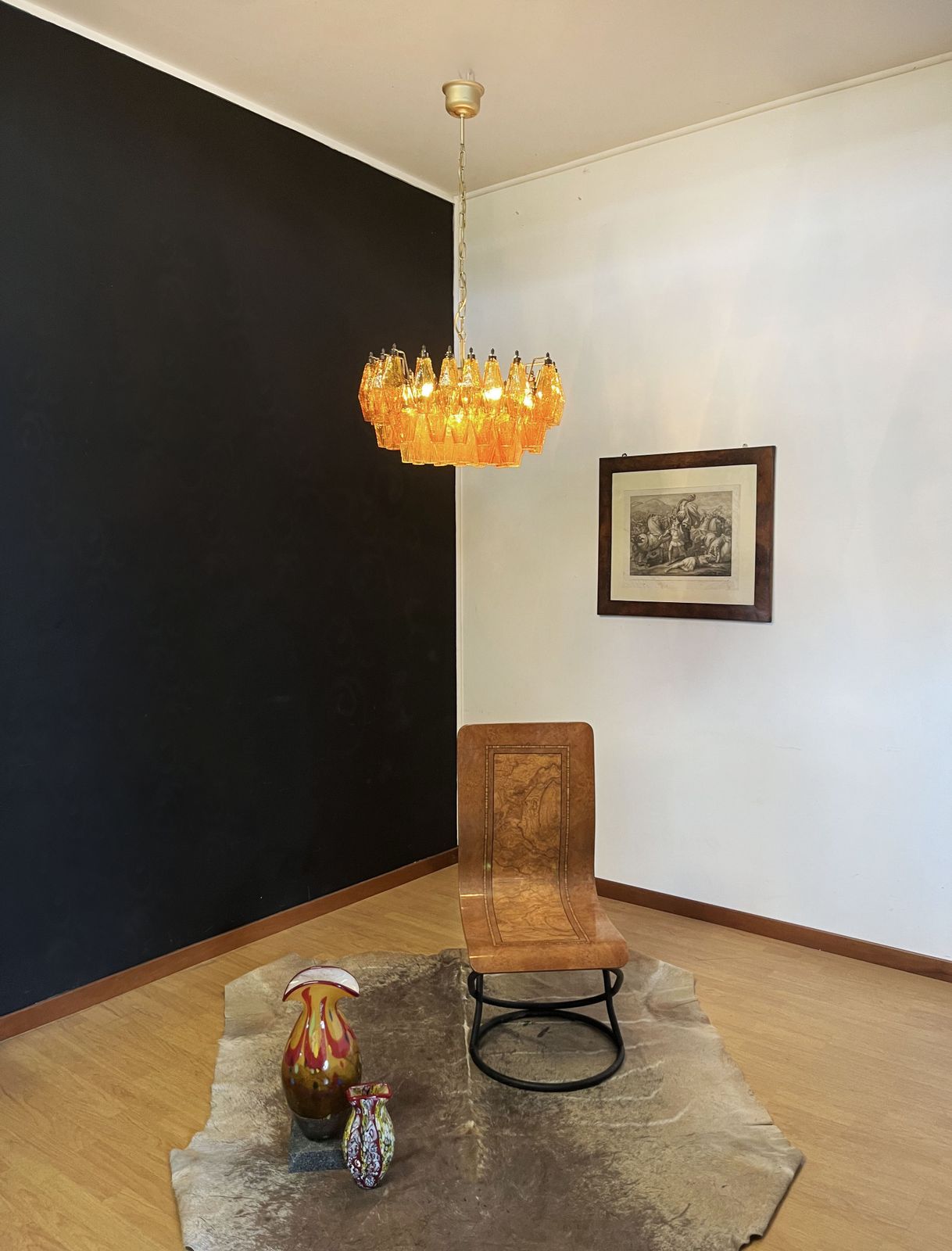 Elegant Murano Poliedri Chandelier   Carlo Scarpa   Amber Glasses photo Lighting