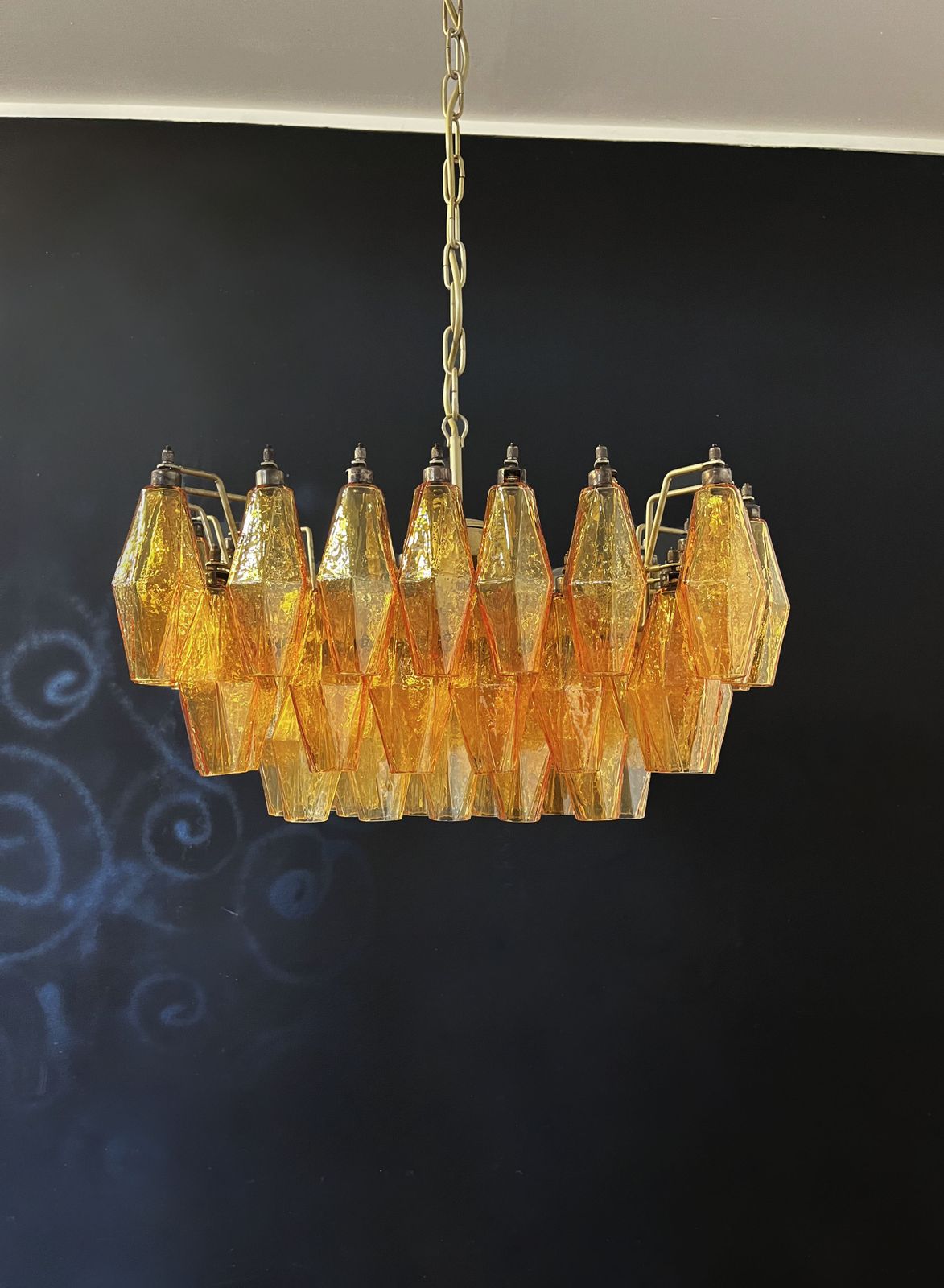photo for sale Elegant Murano Poliedri Chandelier   Carlo Scarpa   Amber Glasses