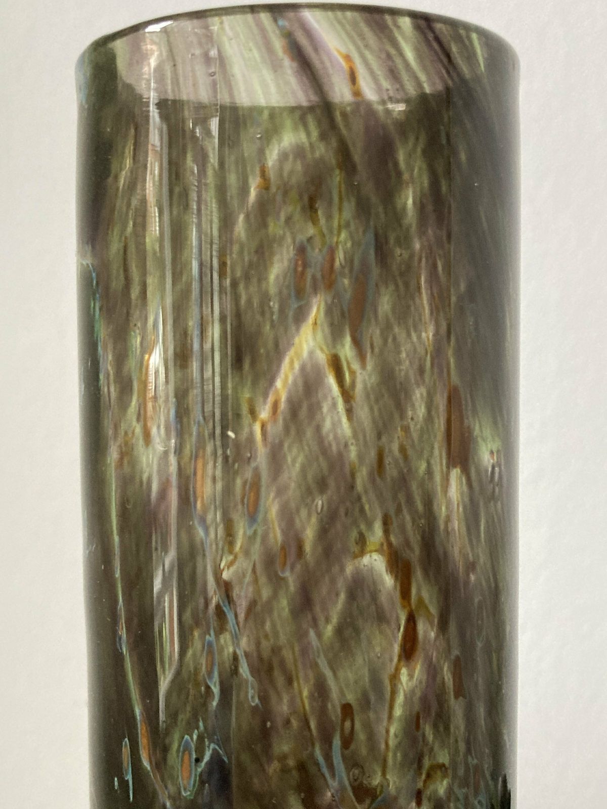 Vintage Spotted Hand Blown Art Green Glass Vase photo vintage