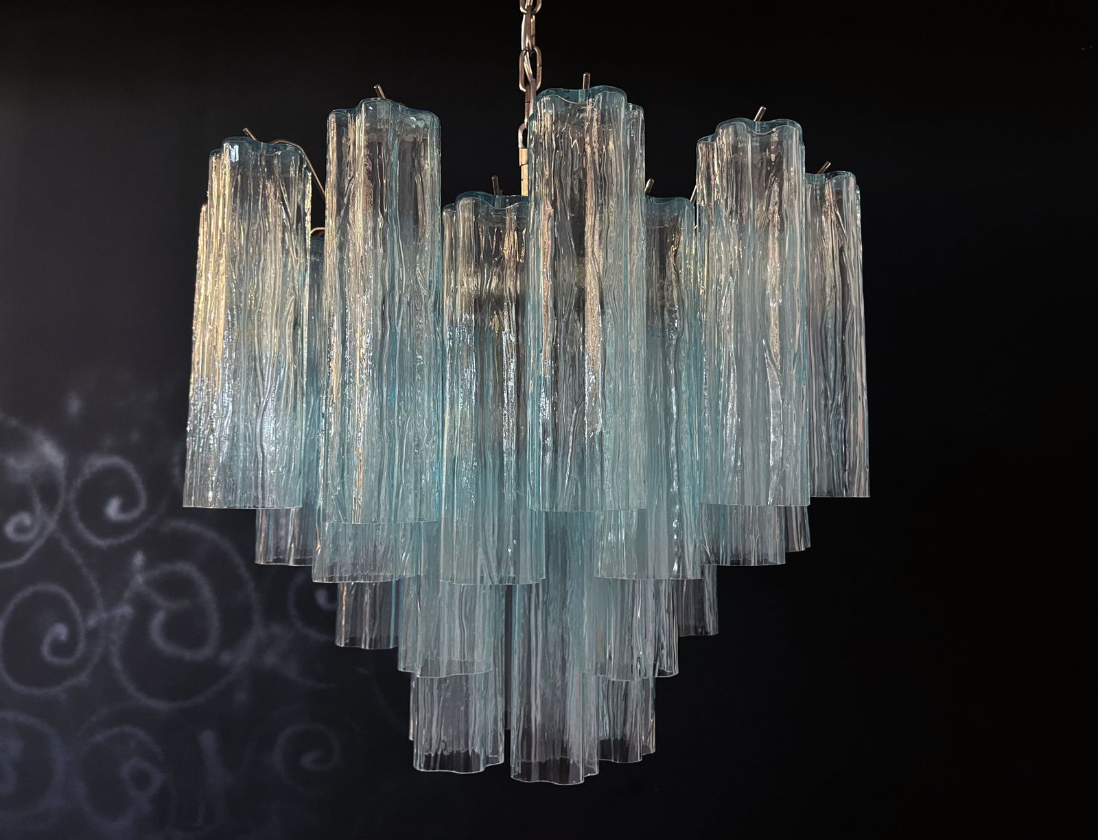 Fantastic Murano Glass Tube Chandelier   36 Blue Glass Tube