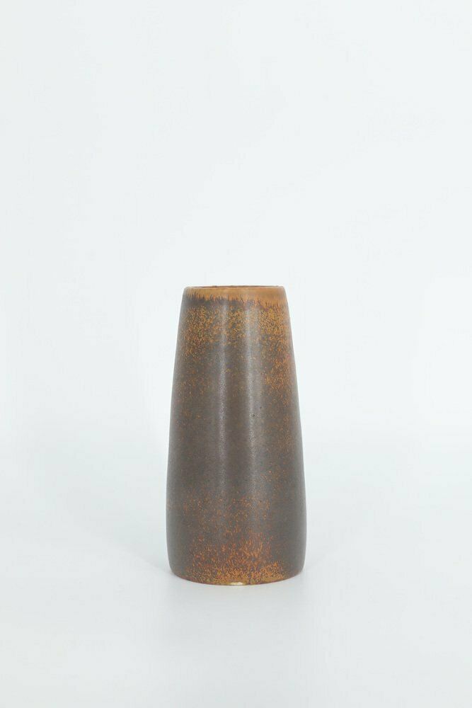 Small Mid Century Scandinavian Modern Collectible Chocolate Stoneware Vase By Gunnar Borg For Höganäs Ceramics, 1960s