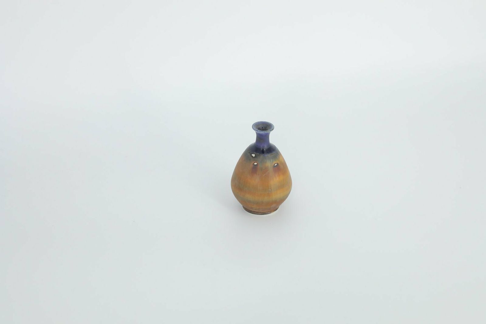 Small Mid Century Scandinavian Modern Collectible Blue & Brown Stoneware Vase By Gunnar Borg For Höganäs Keramik, 1960s photo for sale