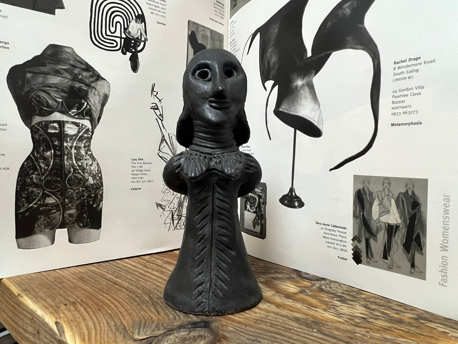 Vintage Black Clay Figurine Of Woman With Jug, Traditional Ethiopian Folk Art, Black Figurine, Black Clay Jewish Figure