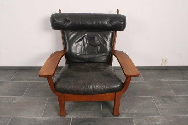 Leather And Oak Ox Shape Armchairs 1950s Set Of 2 photo 3767.0