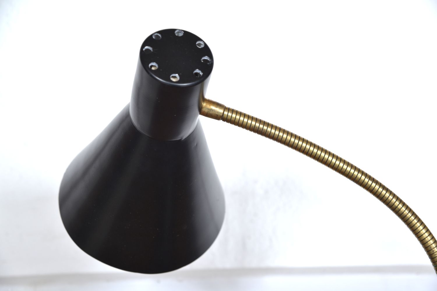 Lighting 1950s Scandinavian Swan Neck Gooseneck Task Desk Lamp Black & Brass Midcentury Swedish Ewa Style photo